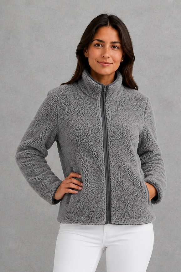 Giacca Donna in Sherpa Teddy con Zip Rilassata