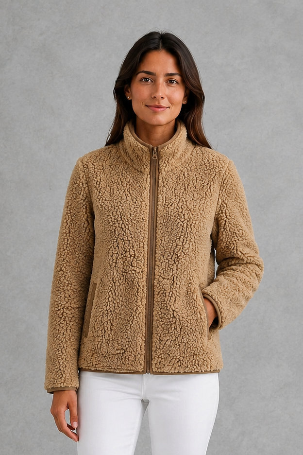 Giacca Donna in Sherpa Teddy con Zip Rilassata