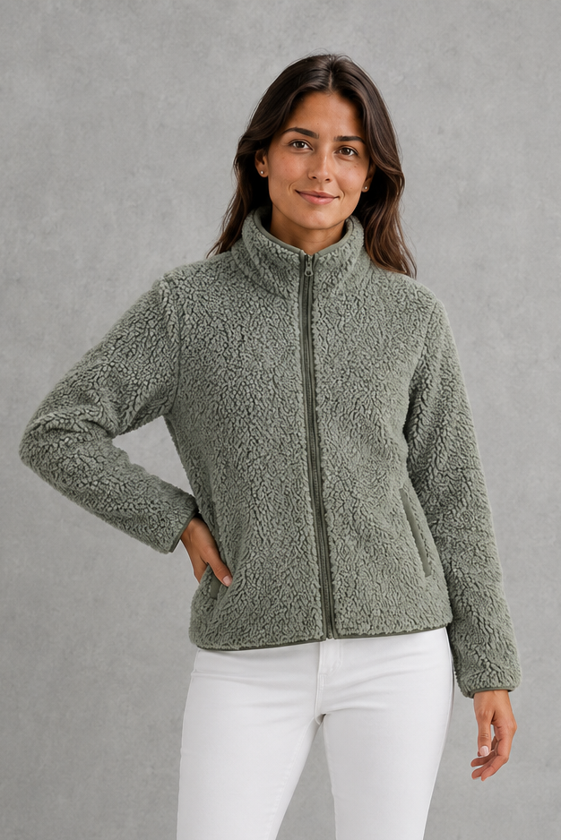 Giacca Donna in Sherpa Teddy con Zip Rilassata