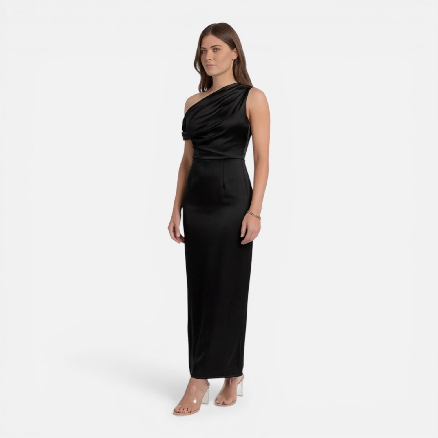 Abito Midi Donna in Raso Monospalla Cerimonia Elegante