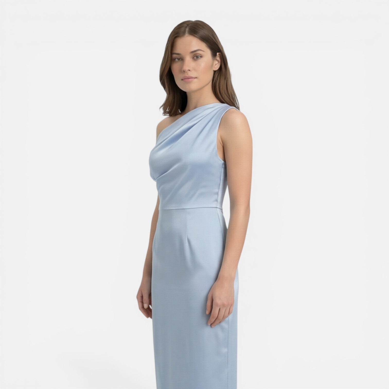 Abito Midi Donna in Raso Monospalla Cerimonia Elegante