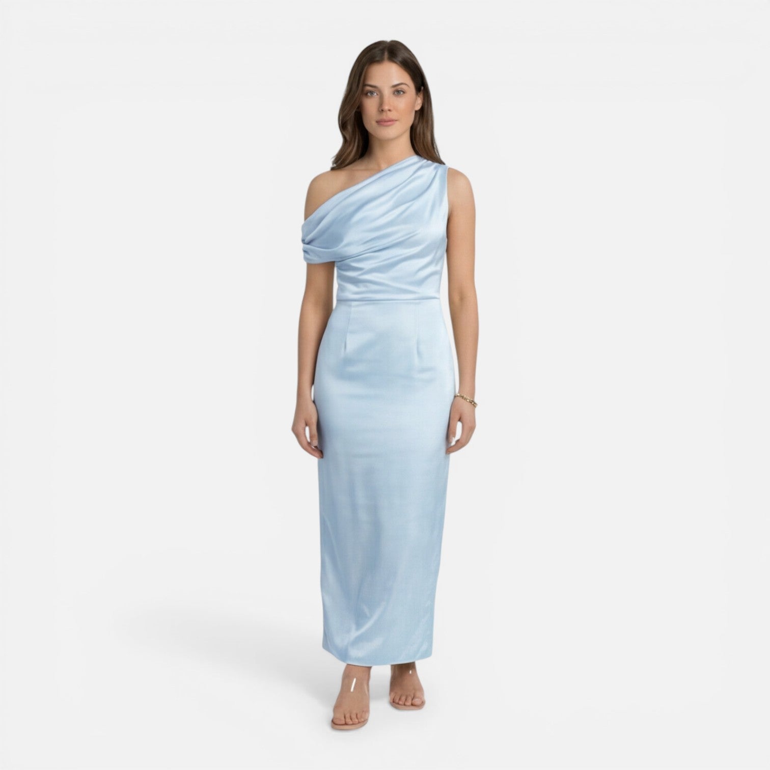Abito Midi Donna in Raso Monospalla Cerimonia Elegante