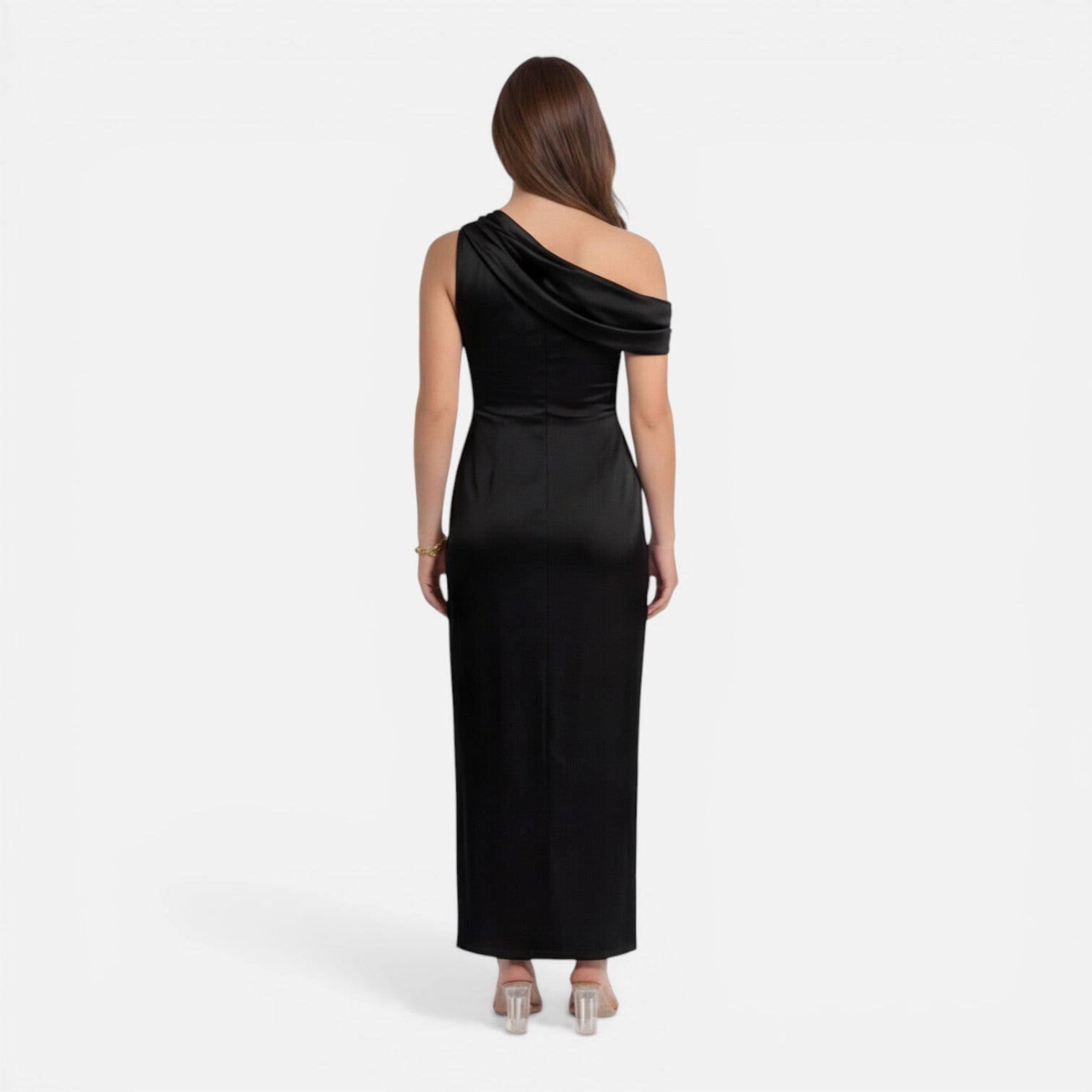 Abito Midi Donna in Raso Monospalla Cerimonia Elegante