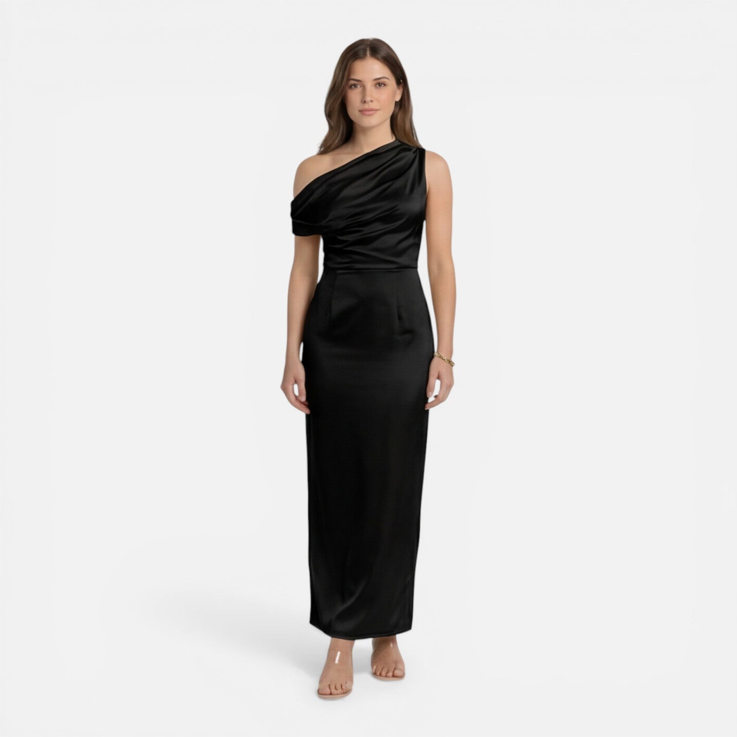 Abito Midi Donna in Raso Monospalla Cerimonia Elegante
