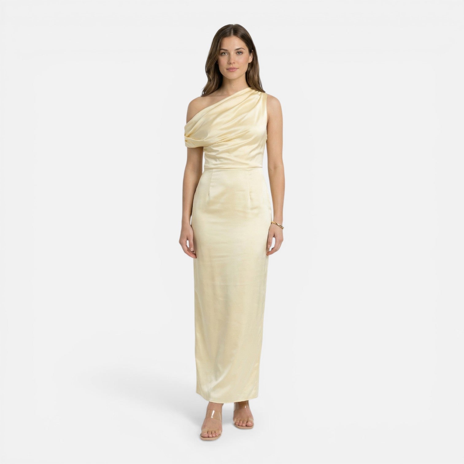 Abito Midi Donna in Raso Monospalla Cerimonia Elegante