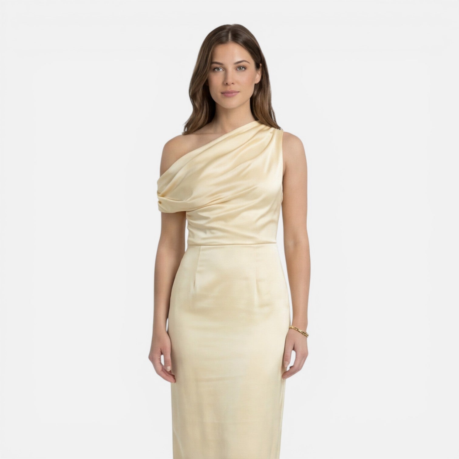 Abito Midi Donna in Raso Monospalla Cerimonia Elegante