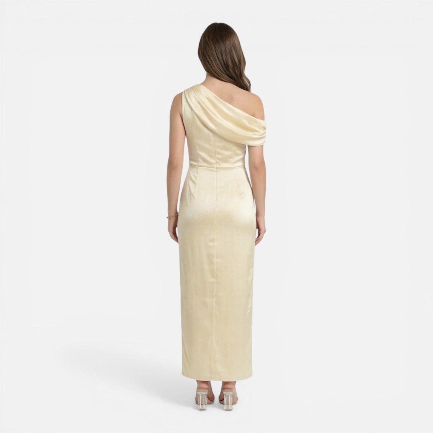 Abito Midi Donna in Raso Monospalla Cerimonia Elegante