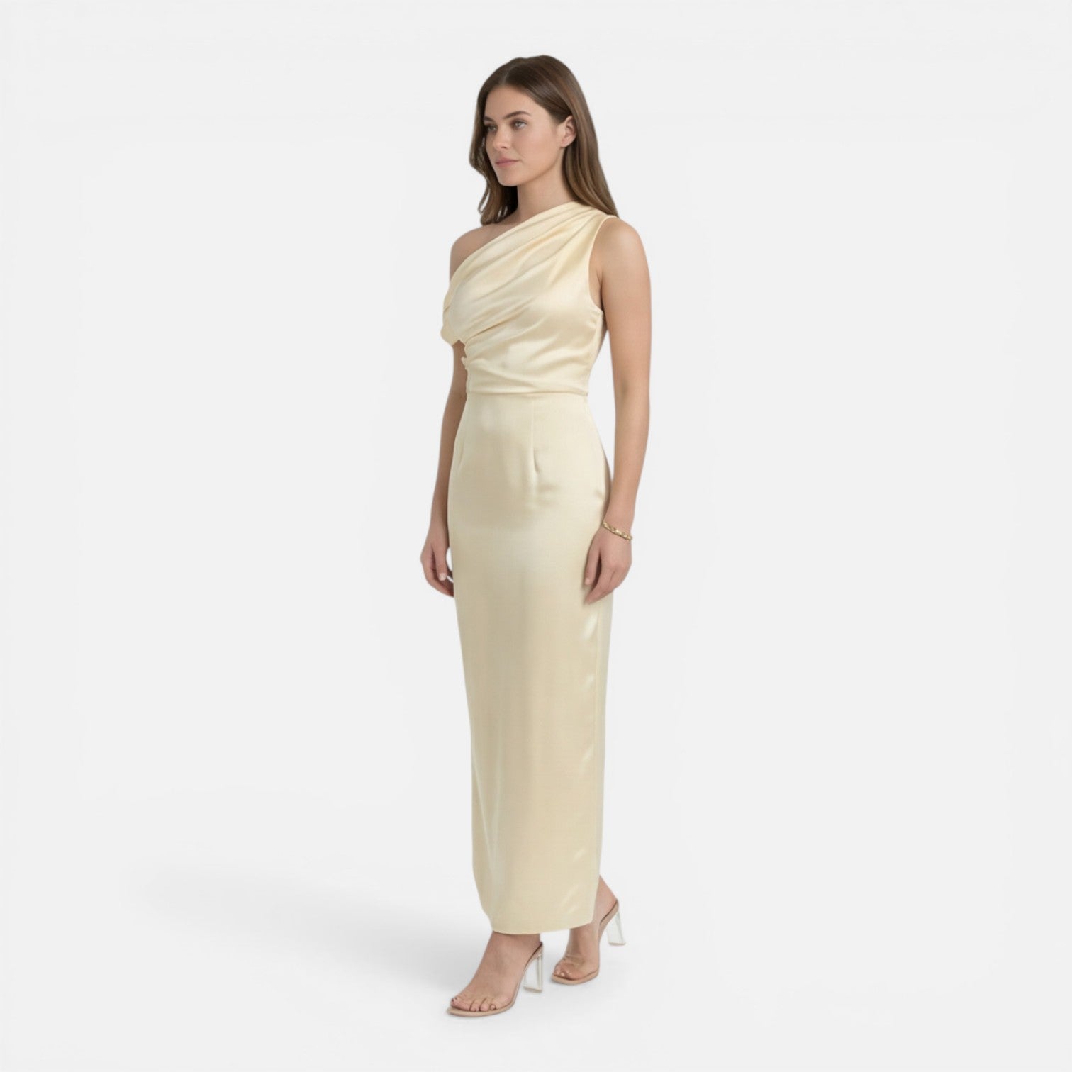 Abito Midi Donna in Raso Monospalla Cerimonia Elegante