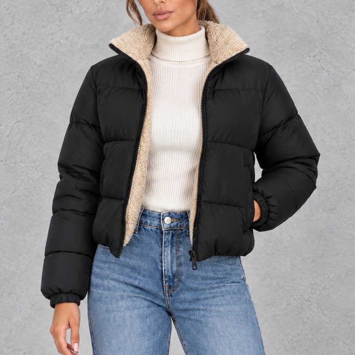 Giacca Donna Imbottita Corta Collo Alto Foderato Sherpa