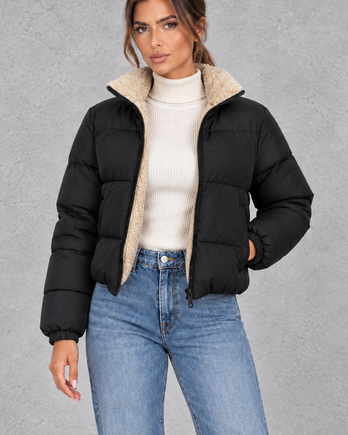 Giacca Donna Imbottita Corta Collo Alto Foderato Sherpa