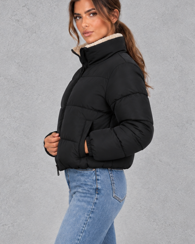 Giacca Donna Imbottita Corta Collo Alto Foderato Sherpa