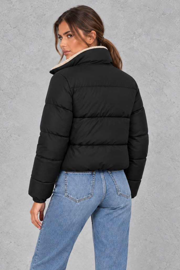 Giacca Donna Imbottita Corta Collo Alto Foderato Sherpa