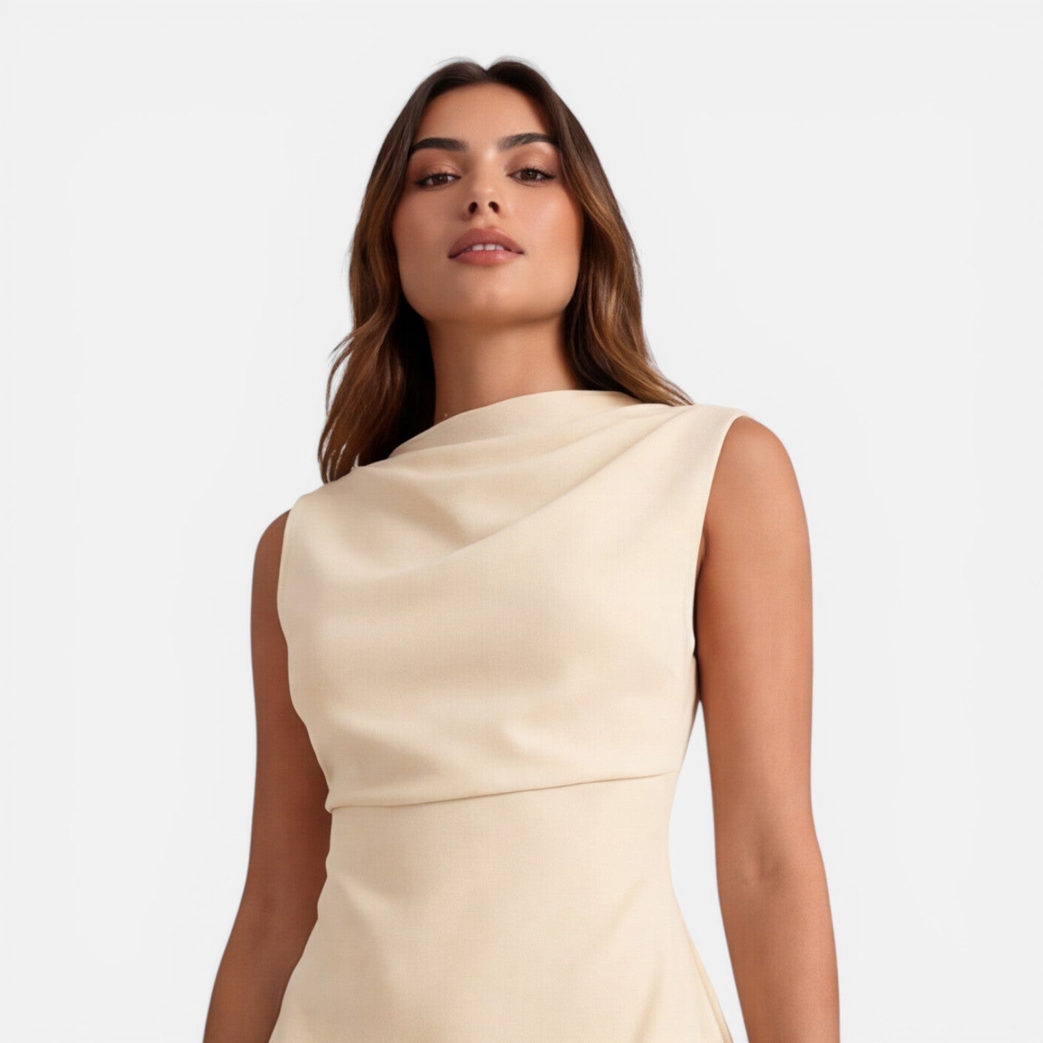 Abito Mini Donna Smanicato Scollo Drappeggiato Elegante