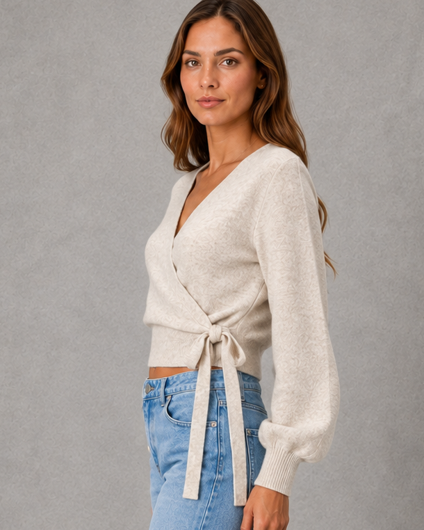 Maglione Donna Scollo a V a Portafoglio con Cintura da Annodare