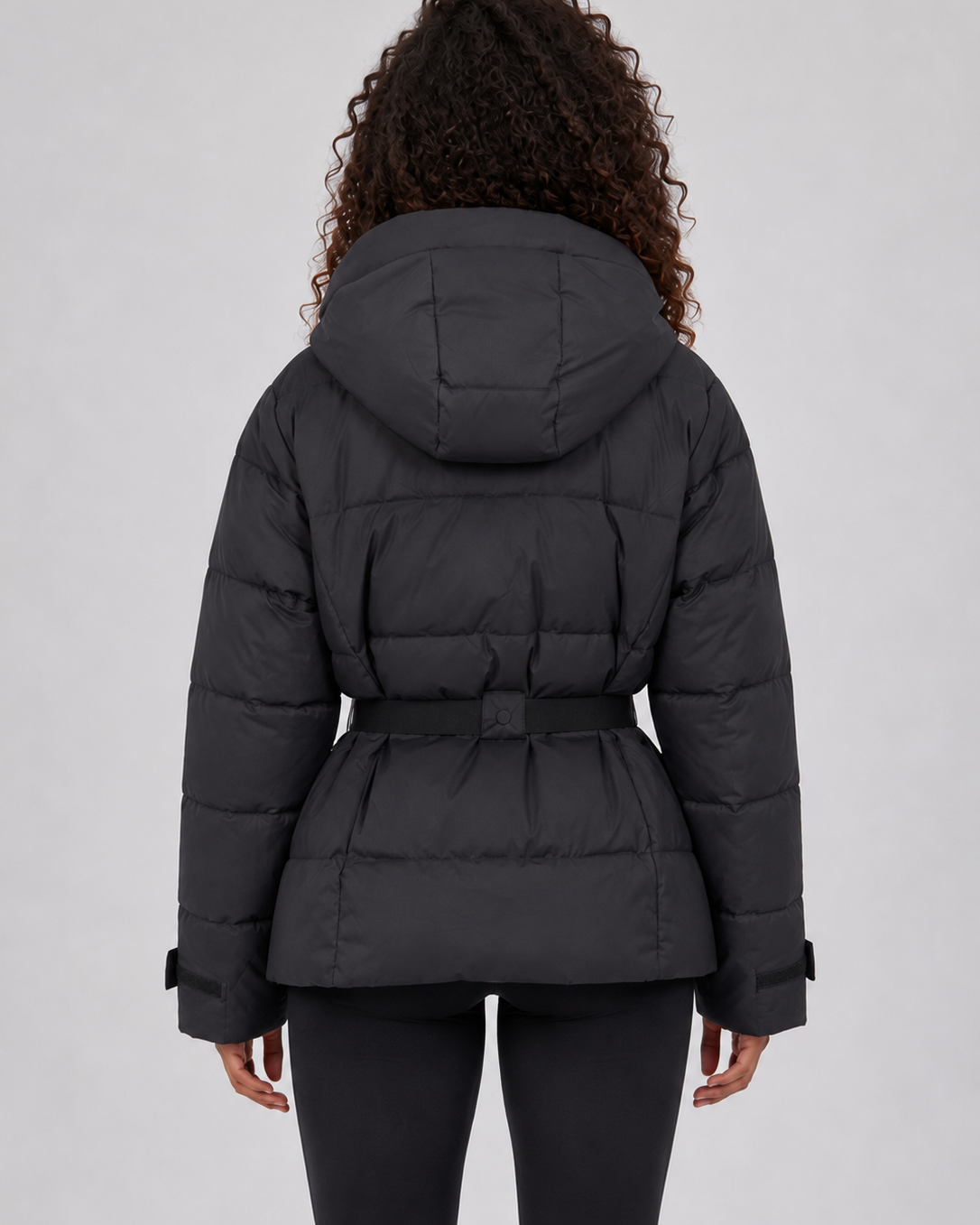 Giacca Donna Imbottita con Cappuccio Cintura e Tasche Zip