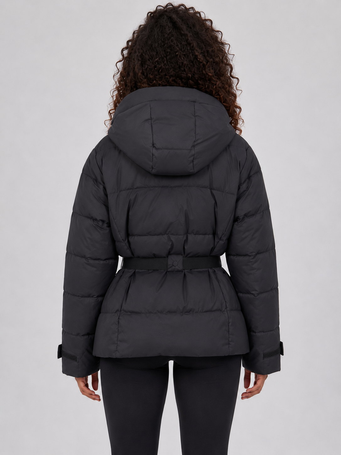 Giacca Donna Imbottita con Cappuccio Cintura e Tasche Zip