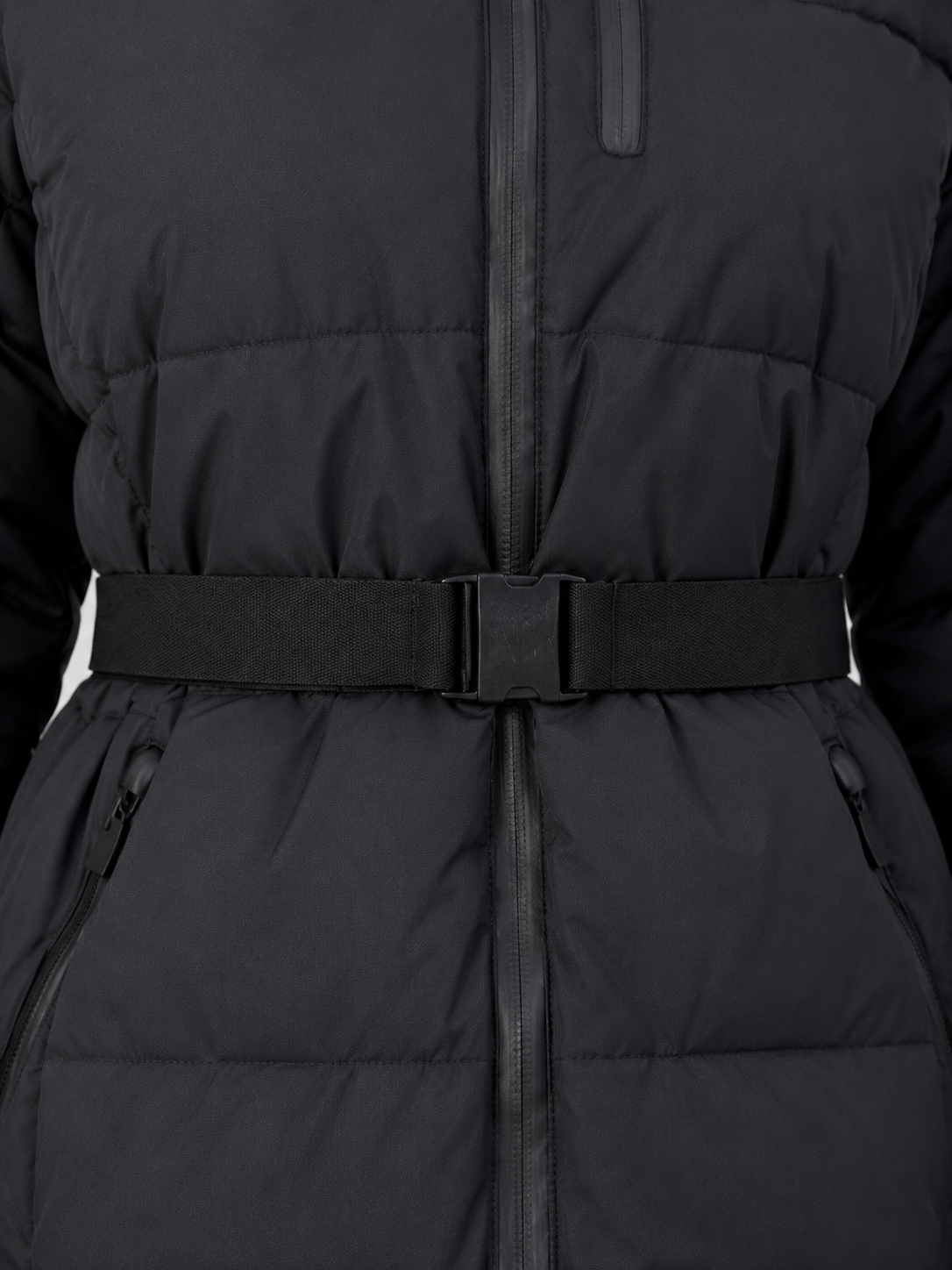 Giacca Donna Imbottita con Cappuccio Cintura e Tasche Zip