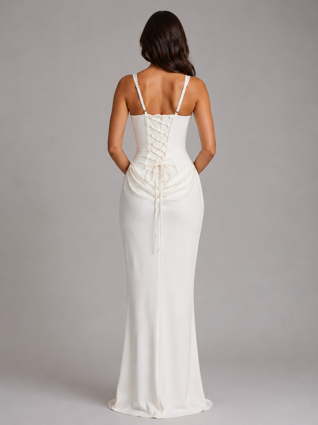 Abito Lungo Donna Elegante Aderente Scollo Quadrato Cioccolato