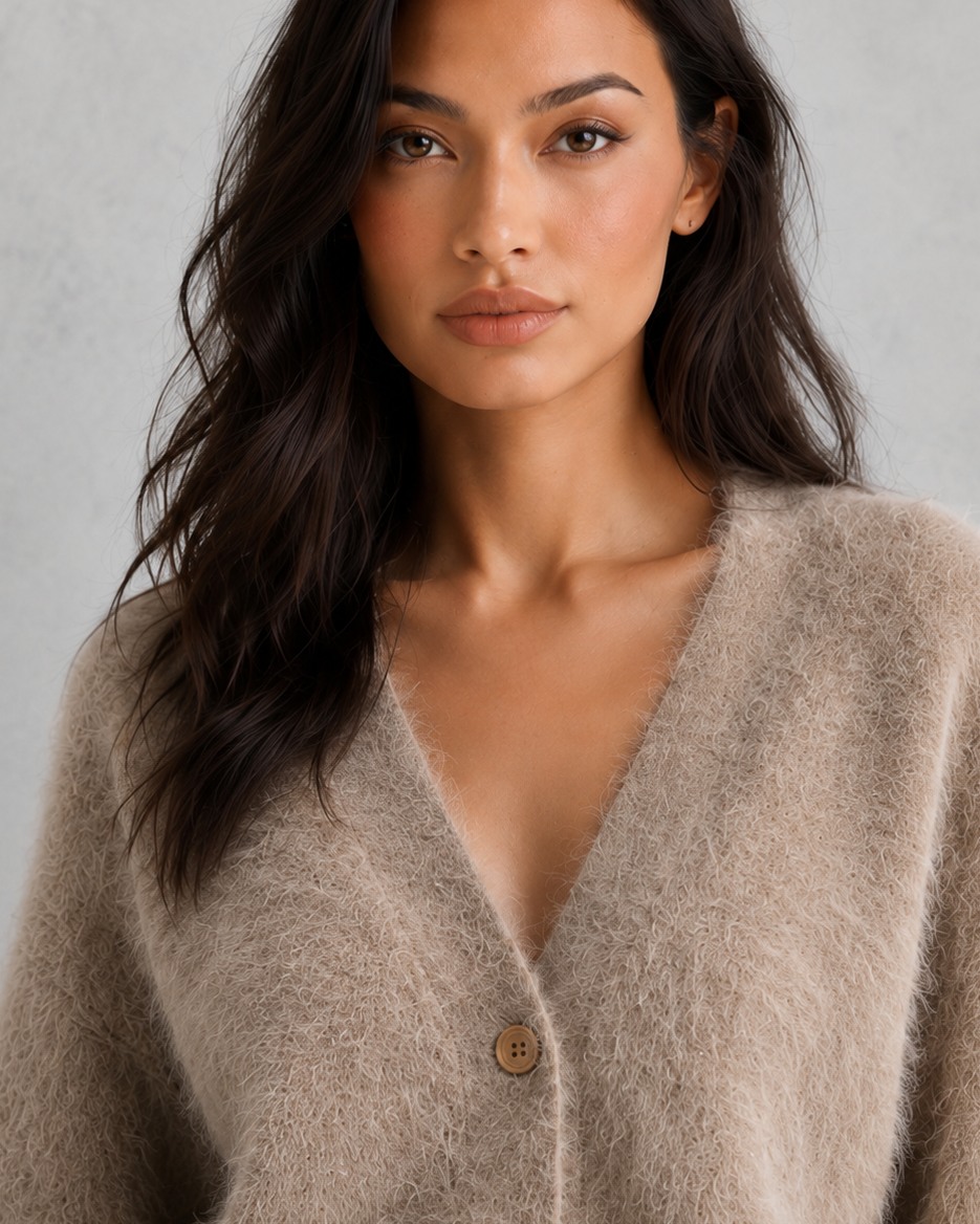 Cardigan Donna con Bottoni in Maglia Acrilica Morbida Rilassato