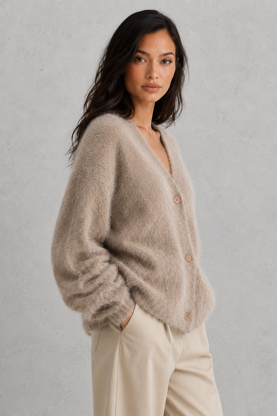 Cardigan Donna con Bottoni in Maglia Acrilica Morbida Rilassato