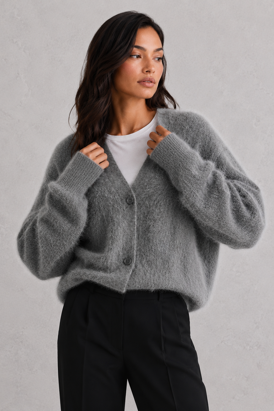 Cardigan Donna con Bottoni in Maglia Acrilica Morbida Rilassato