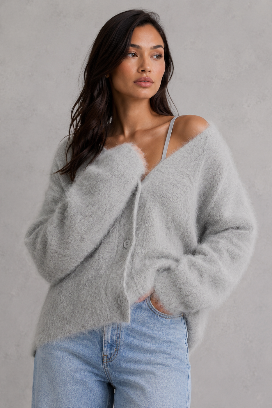 Cardigan Donna con Bottoni in Maglia Acrilica Morbida Rilassato