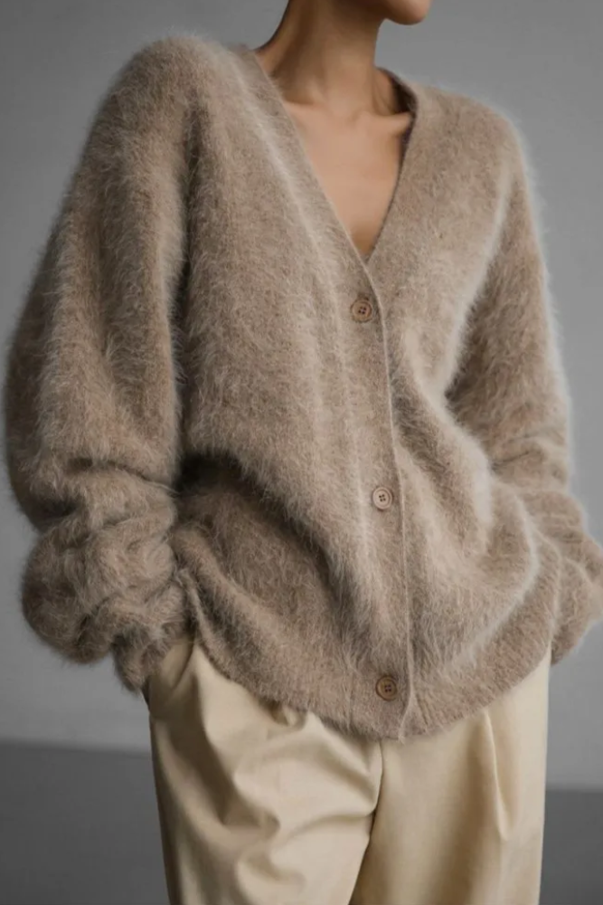 Cardigan Donna con Bottoni in Maglia Acrilica Morbida Rilassato