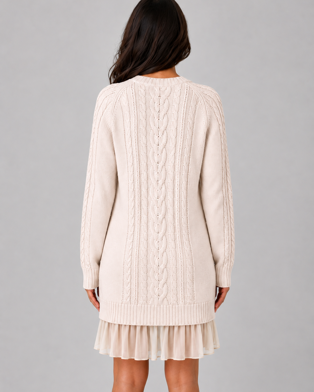 Abito Mini Donna in Maglia a Trecce Orlo Plissettato