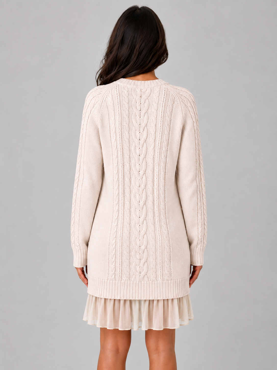 Abito Mini Donna in Maglia a Trecce Orlo Plissettato