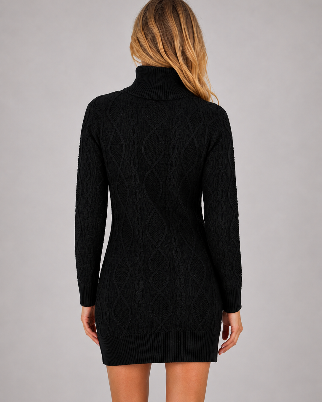Abito Mini Donna in Maglia a Trecce Dolcevita