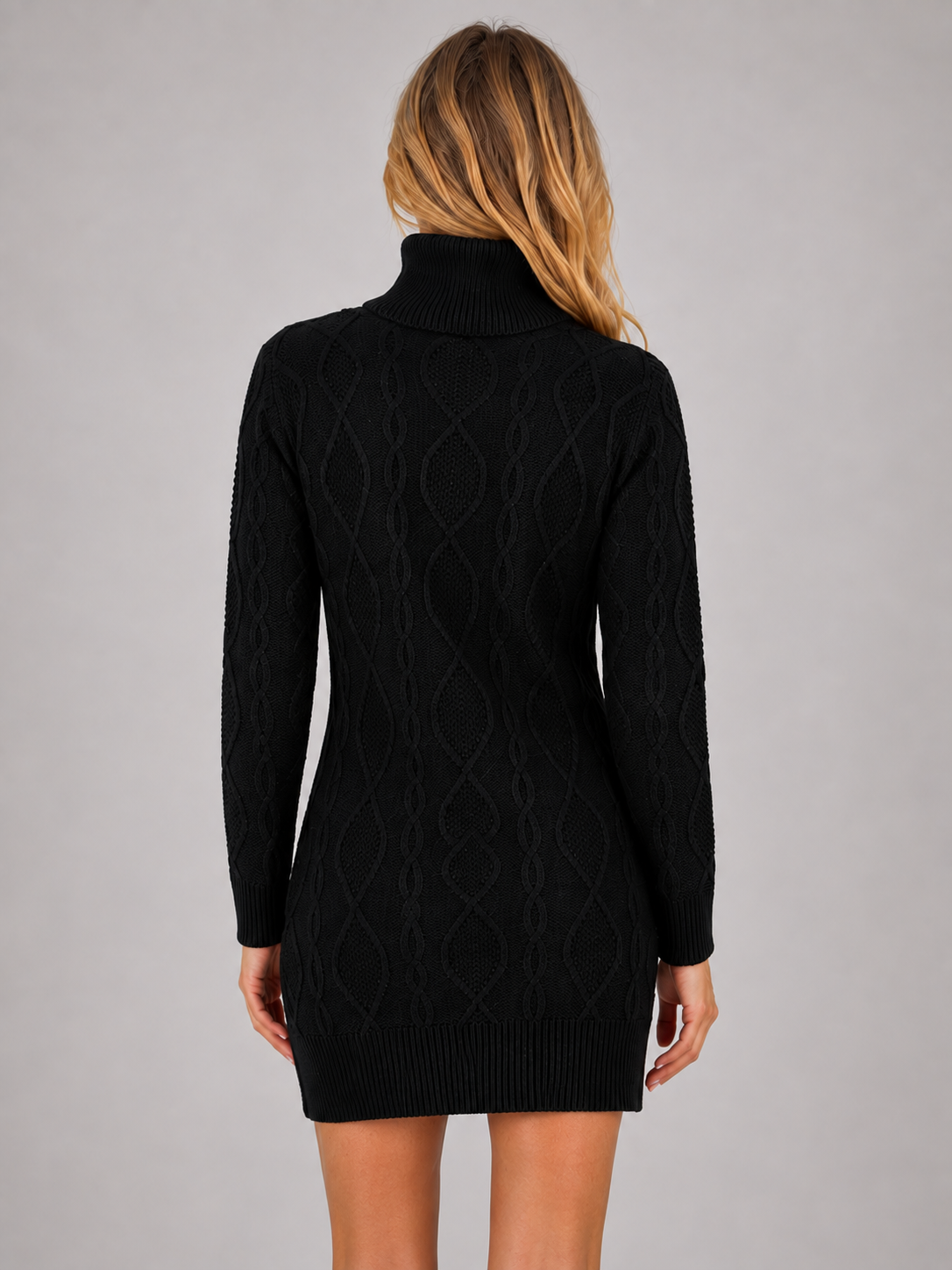 Abito Mini Donna in Maglia a Trecce Dolcevita