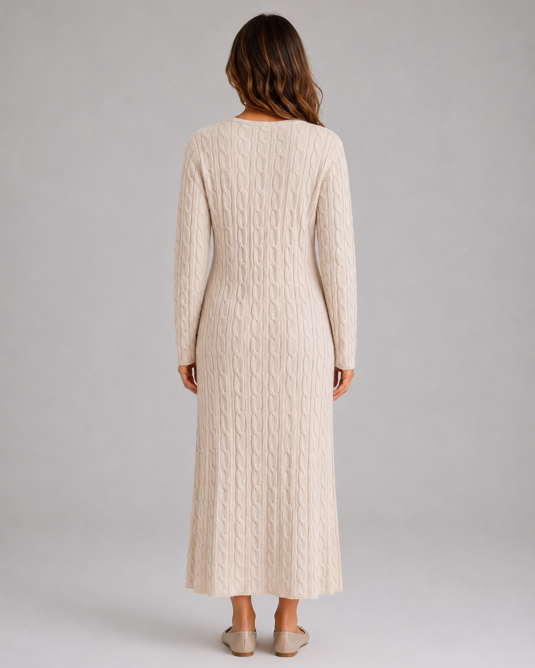 Abito Lungo Donna in Maglia a Trecce Maniche Lunghe