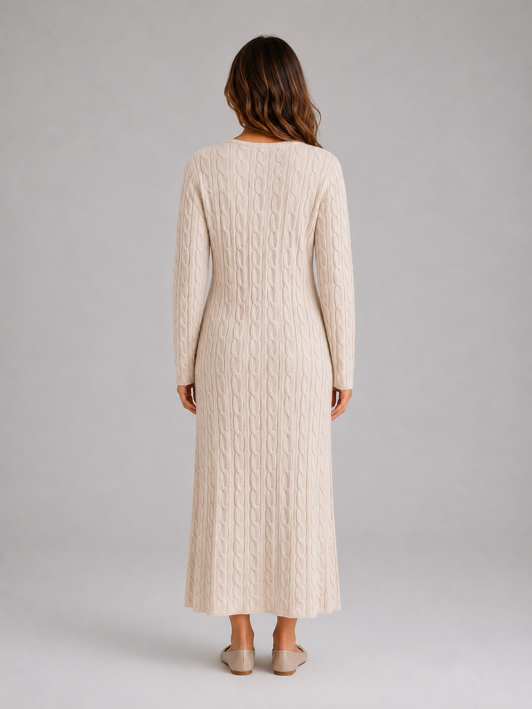 Abito Lungo Donna in Maglia a Trecce Maniche Lunghe