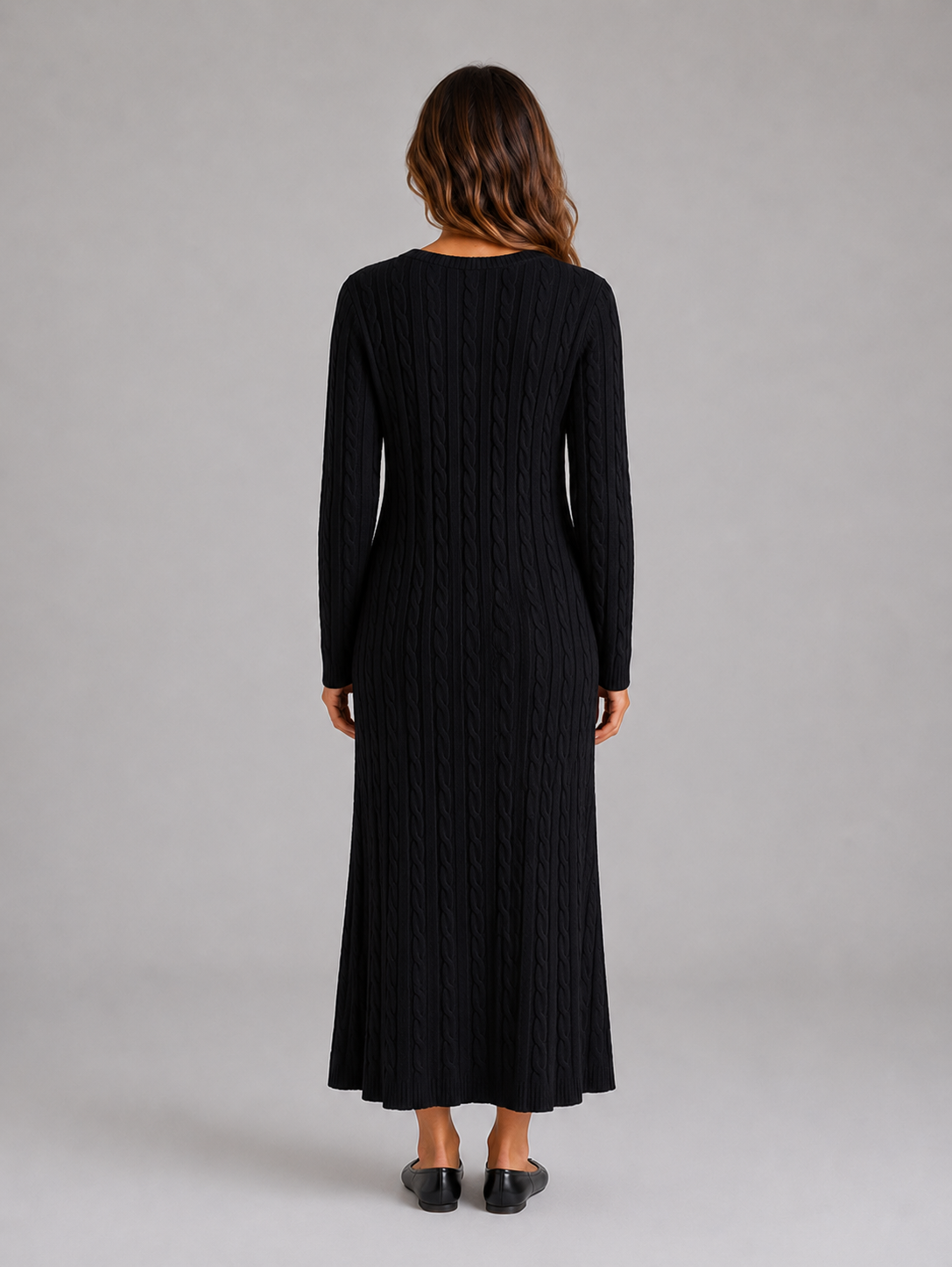 Abito Lungo Donna in Maglia a Trecce Maniche Lunghe