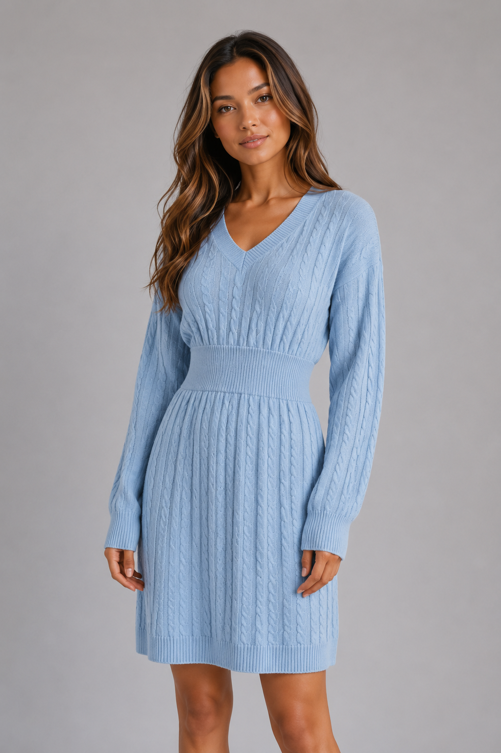 Abito Midi Donna in Maglia a Trecce Scollo a V Invernale