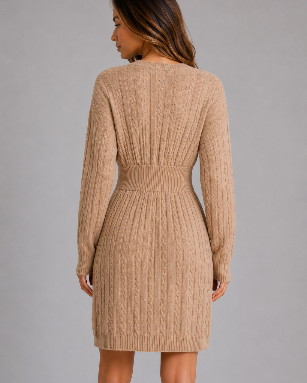 Abito Midi Donna in Maglia a Trecce Scollo a V Invernale