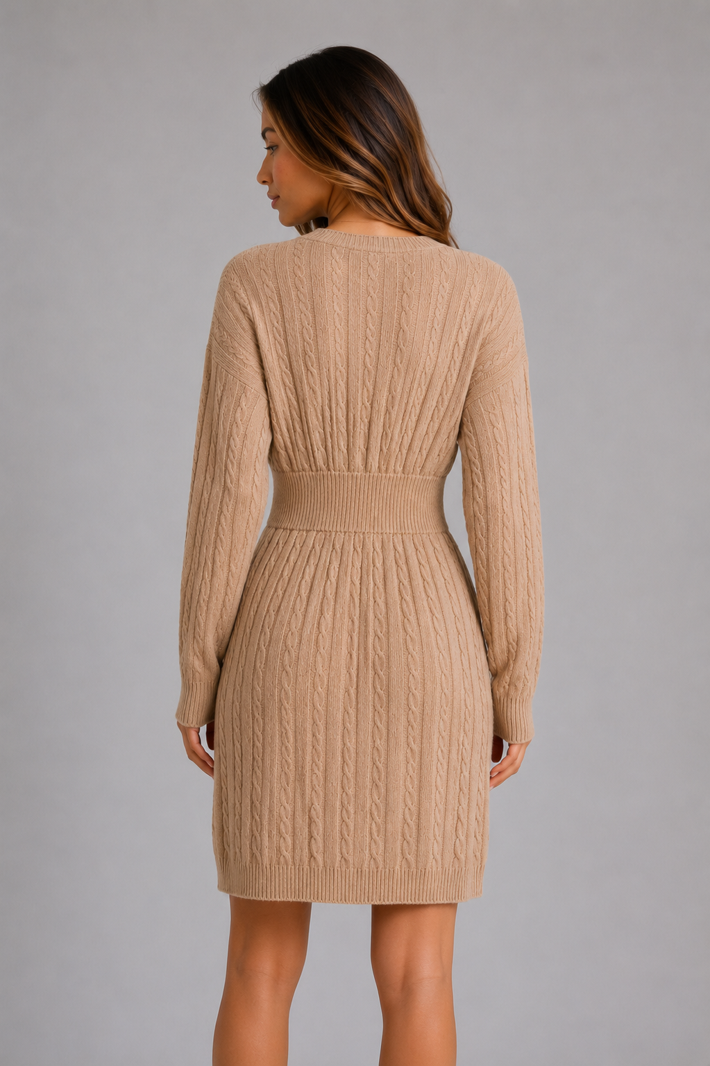 Abito Midi Donna in Maglia a Trecce Scollo a V Invernale