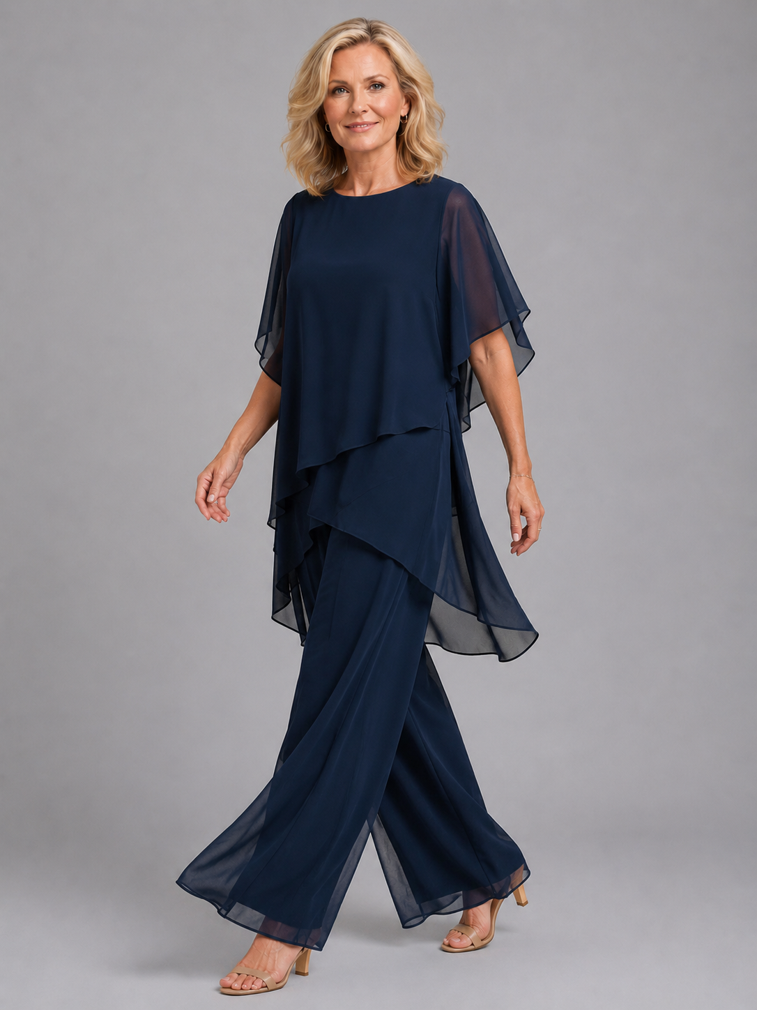 Completo Donna in Chiffon Top Asimmetrico e Pantaloni Palazzo
