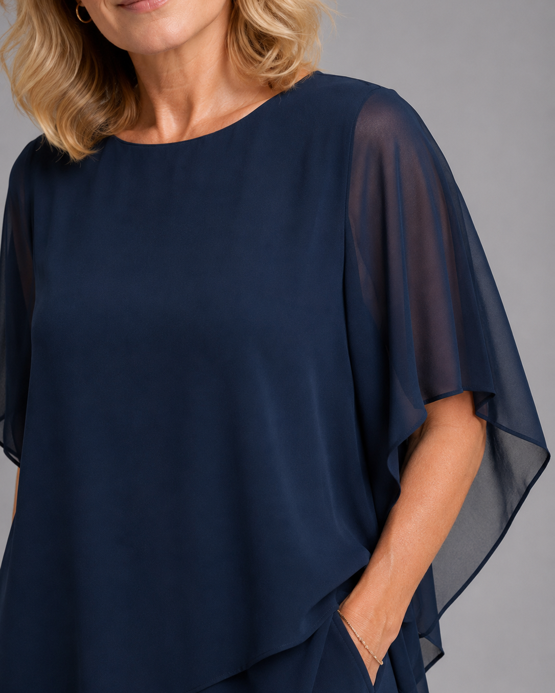 Completo Donna in Chiffon Top Asimmetrico e Pantaloni Palazzo