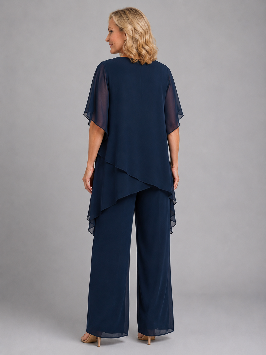 Completo Donna in Chiffon Top Asimmetrico e Pantaloni Palazzo