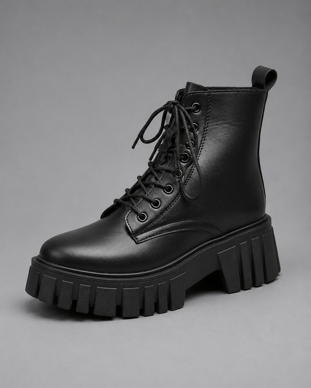 Anfibi Donna Effetto Pelle Platform Stringati Suola Chunky