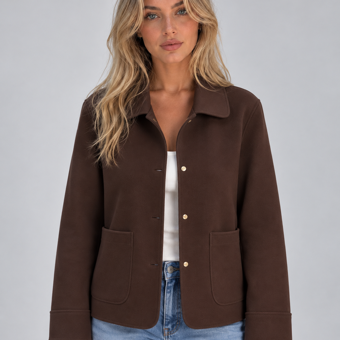 Giacca Camicia Donna con Colletto Bottoni e Tasche Applicate