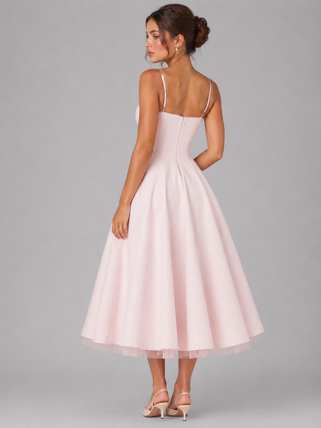 Abito Midi Donna Corsetto Gonna Ampia Cerimonia Elegante