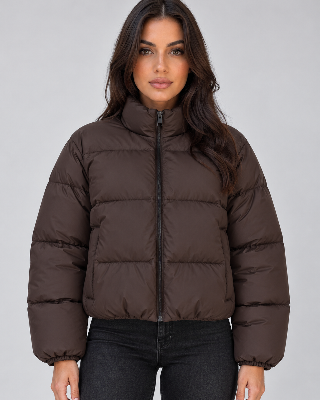 Giacca Donna Imbottita Corta Collo Alto Zip Integrale