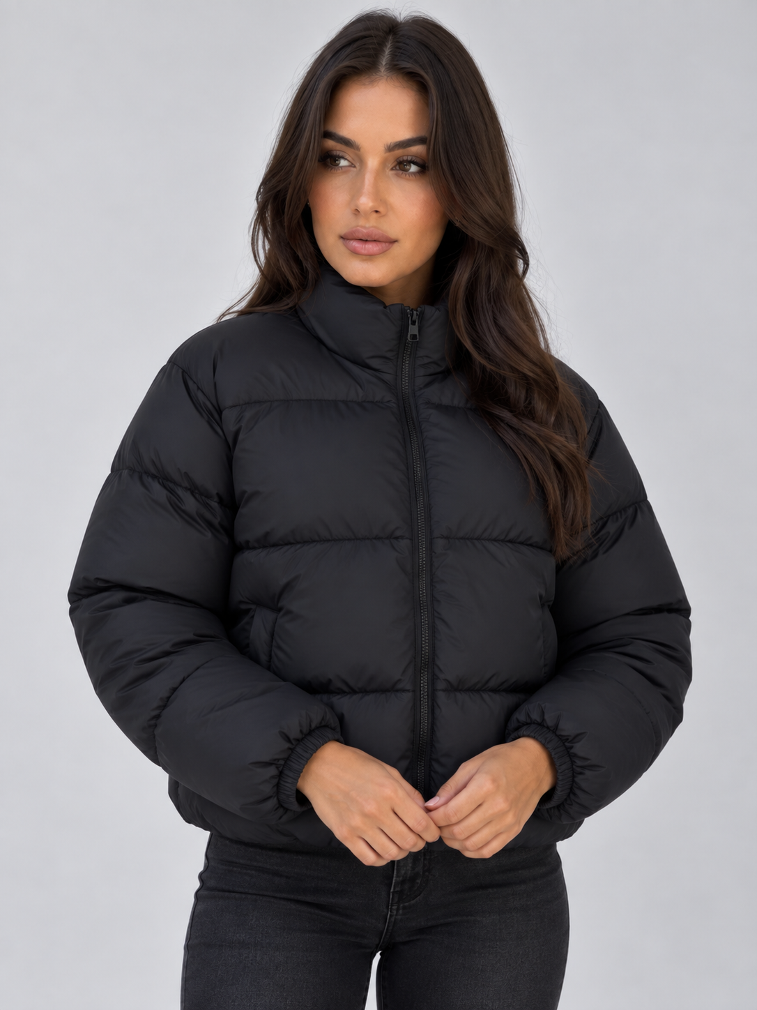 Giacca Donna Imbottita Corta Collo Alto Zip Integrale