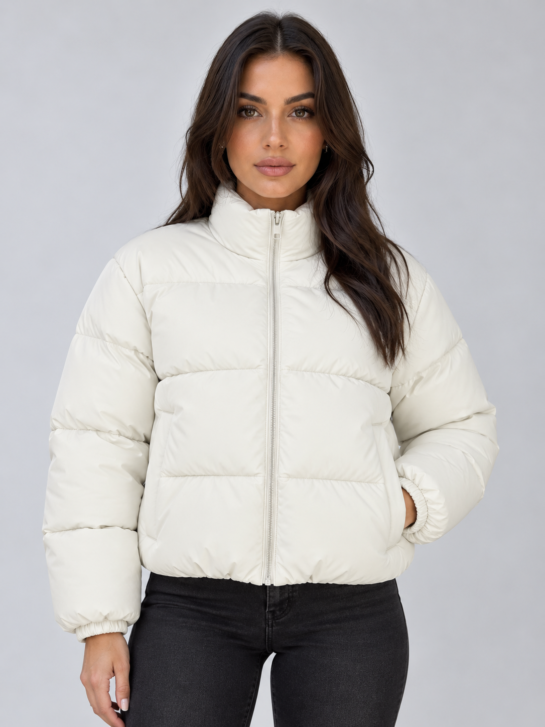Giacca Donna Imbottita Corta Collo Alto Zip Integrale