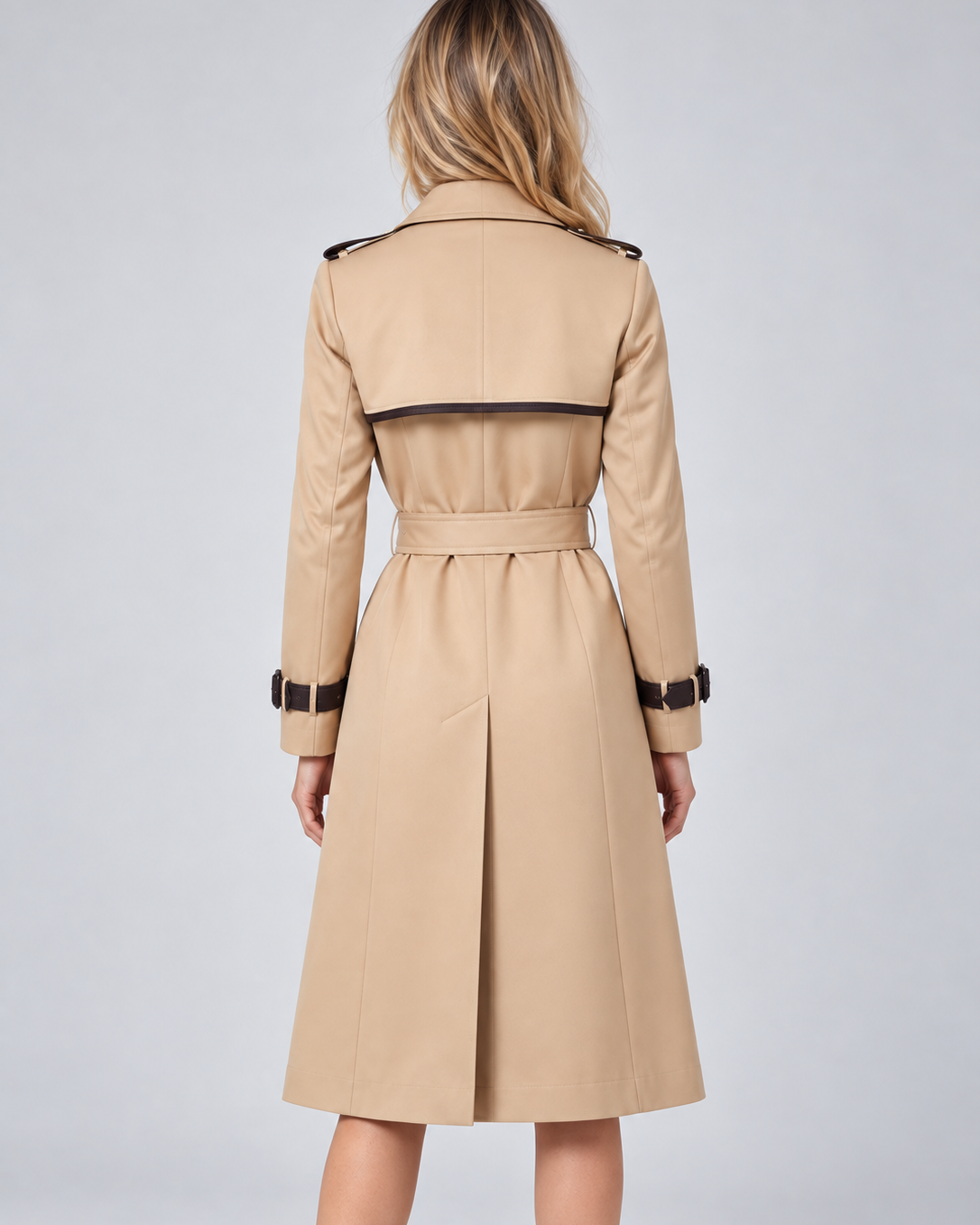 Trench Donna Lungo Doppiopetto Beige con Cintura