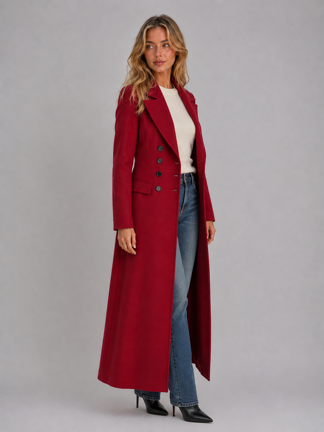 Cappotto Donna Lungo Doppiopetto Vita Definita Elegante