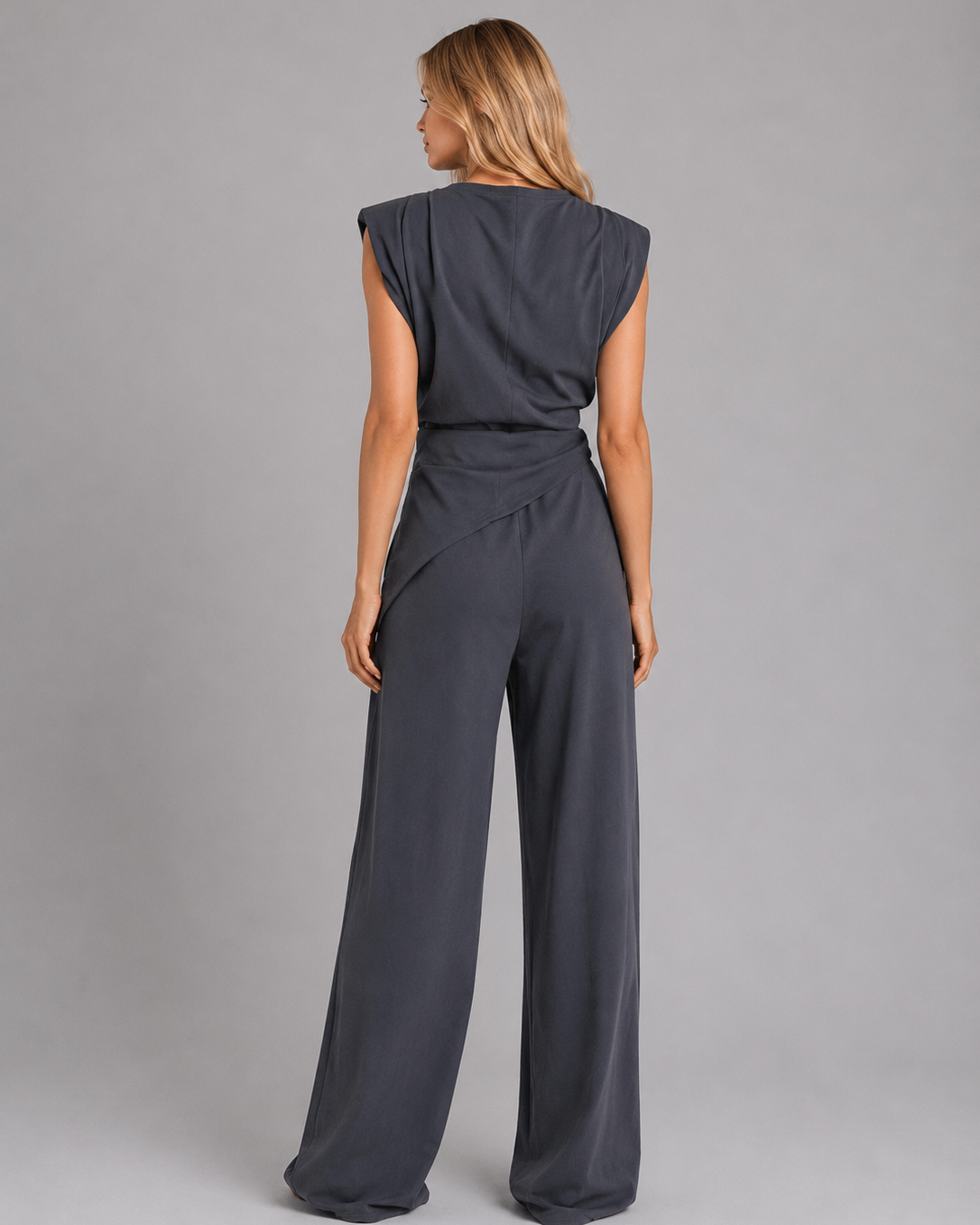 Completo Donna Due Pezzi Drappeggiato Top Smanicato Rilassato
