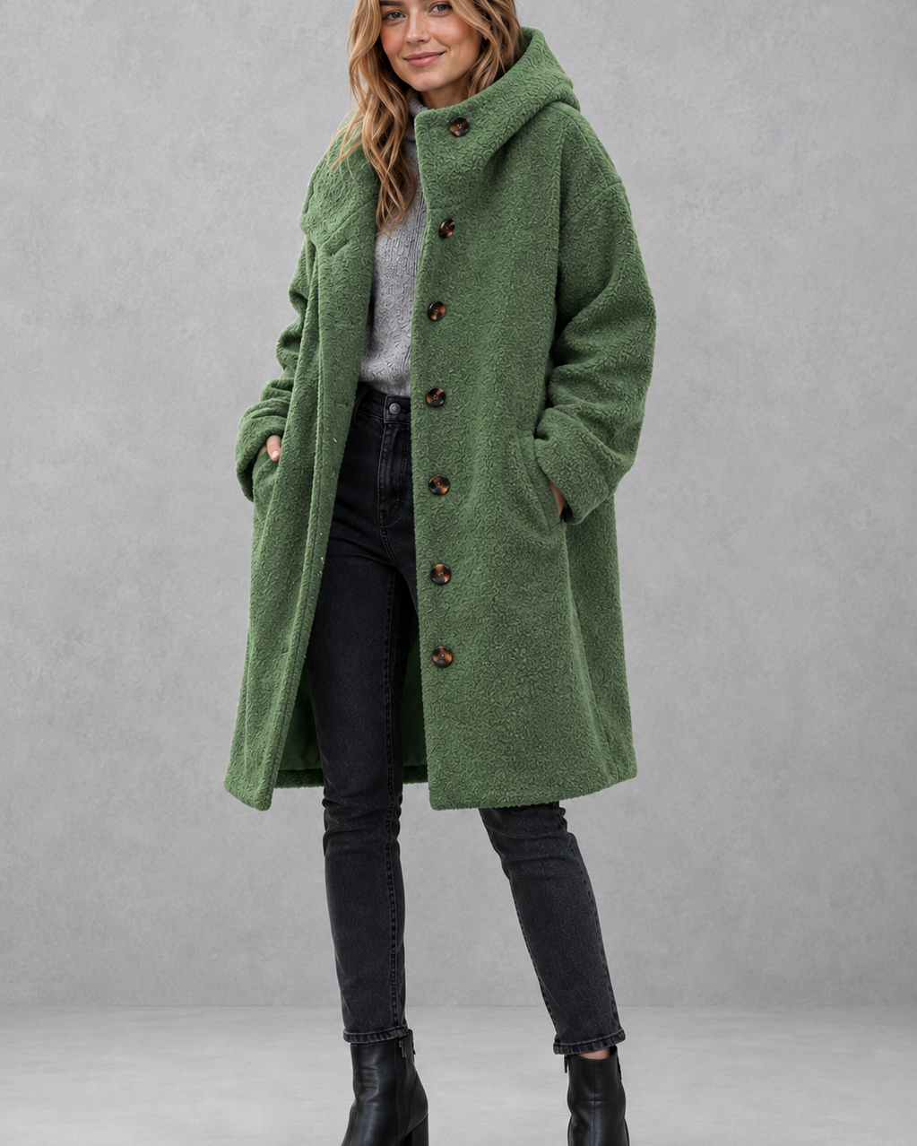 Cappotto Donna Elegante con Bottoni Vestibilità Rilassata